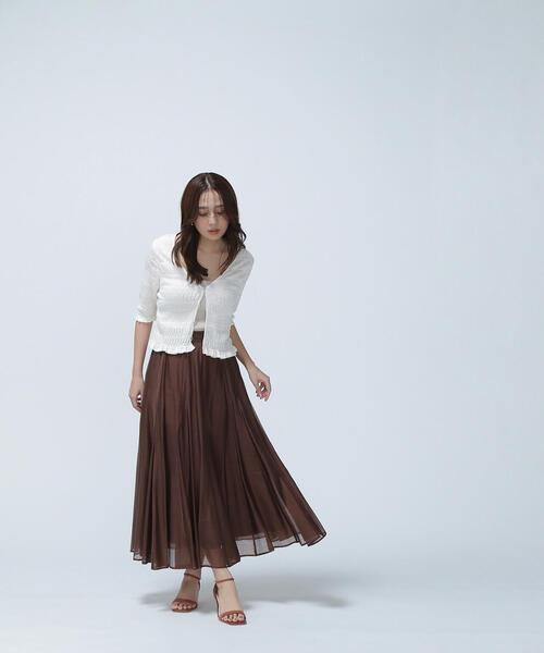 NATURAL BEAUTY BASIC（ナチュラルビューティーベーシック）の「◇シャーリングニットカーディガン（カーディガン/ボレロ・レディース・ライトグリーン/オフホワイト/ブラック・FREE）」の5枚目の写真