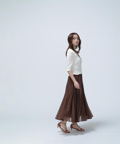 NATURAL BEAUTY BASIC（ナチュラルビューティーベーシック）の「◇シャーリングニットカーディガン（カーディガン/ボレロ・レディース・ライトグリーン/オフホワイト/ブラック・FREE）」の7枚目の写真