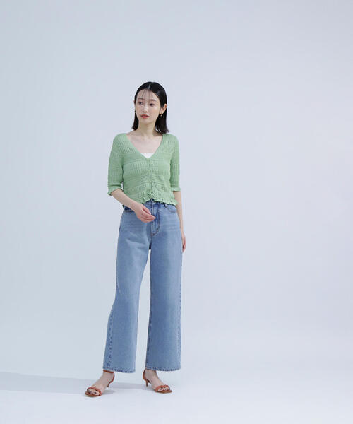 NATURAL BEAUTY BASIC（ナチュラルビューティーベーシック）の「◇シャーリングニットカーディガン（カーディガン/ボレロ・レディース・ライトグリーン/オフホワイト/ブラック・FREE）」の10枚目の写真