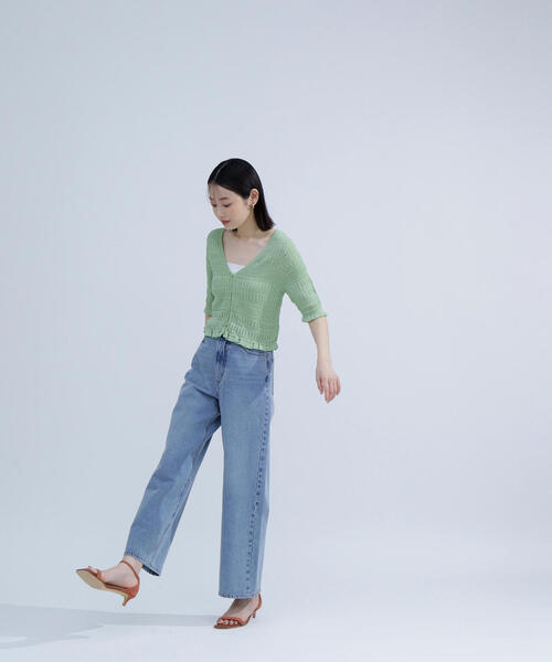 NATURAL BEAUTY BASIC（ナチュラルビューティーベーシック）の「◇シャーリングニットカーディガン（カーディガン/ボレロ・レディース・ライトグリーン/オフホワイト/ブラック・FREE）」の12枚目の写真