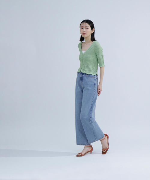 NATURAL BEAUTY BASIC（ナチュラルビューティーベーシック）の「◇シャーリングニットカーディガン（カーディガン/ボレロ・レディース・ライトグリーン/オフホワイト/ブラック・FREE）」の14枚目の写真