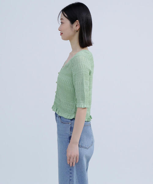NATURAL BEAUTY BASIC（ナチュラルビューティーベーシック）の「◇シャーリングニットカーディガン（カーディガン/ボレロ・レディース・ライトグリーン/オフホワイト/ブラック・FREE）」の17枚目の写真