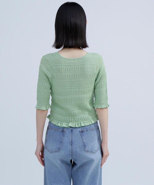 NATURAL BEAUTY BASIC（ナチュラルビューティーベーシック）の「◇シャーリングニットカーディガン（カーディガン/ボレロ・レディース・ライトグリーン/オフホワイト/ブラック・FREE）」の18枚目の写真