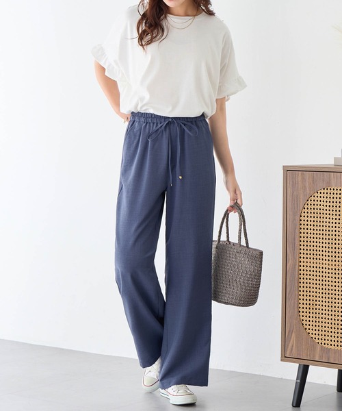 Viola e Viola（ヴィオラエヴィオラ）の「麻調ゆるワイドパンツ（その他パンツ・レディース・グレイッシュブルー/ベージュ/ネイビー・M/L/LL/3L）」の17枚目の写真
