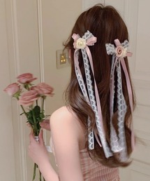 推し活さぽちゃん（オシカツサポチャン）の「2pリボンフリルバラヘアクリップ（バレッタ/ヘアクリップ）」