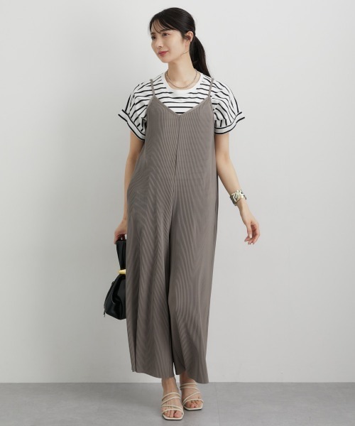 サロペット・オーバーオール・オールインワン PHEENY/SALVAGE TROUSERS(WHITE) セール】プリーツワイドサロペットパンツ（サロペット