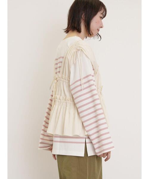 Samansa Mos2(サマンサ モスモス)の「前後2WAYシャーリングリボンベスト(ベスト・レディース・オフホワイト/ブラック/ピンク・F)」の4枚目の写真