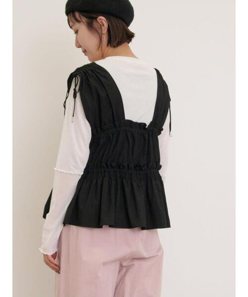 Samansa Mos2(サマンサ モスモス)の「前後2WAYシャーリングリボンベスト(ベスト・レディース・オフホワイト/ブラック/ピンク・F)」の8枚目の写真