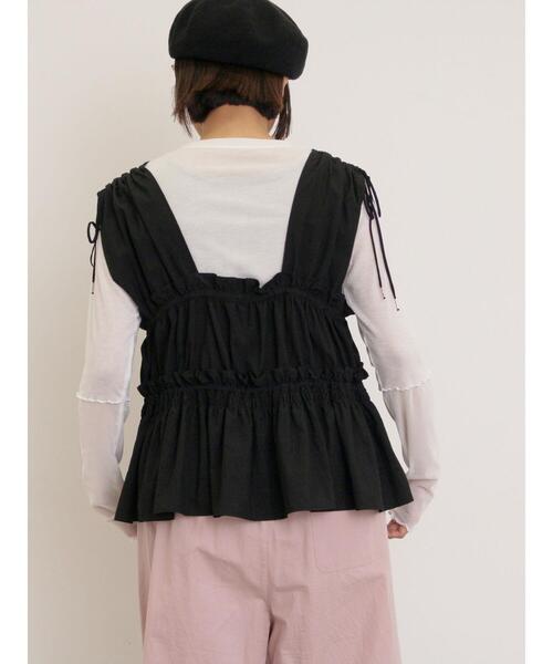 Samansa Mos2(サマンサ モスモス)の「前後2WAYシャーリングリボンベスト(ベスト・レディース・オフホワイト/ブラック/ピンク・F)」の9枚目の写真