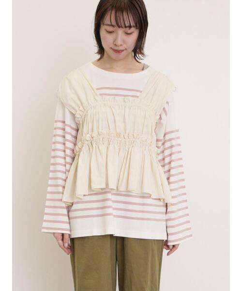 Samansa Mos2(サマンサ モスモス)の「前後2WAYシャーリングリボンベスト(ベスト・レディース・オフホワイト/ブラック/ピンク・F)」の11枚目の写真