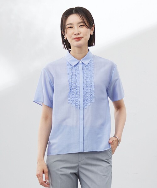 J.PRESS Ladies(J.プレス レディス)の「【洗える】フリルジャージー ブラウスライク カットソー(Tシャツ/カットソー・レディース・ピンク系/サックスブルー系/ベージュ系・SMALL)」の1枚目の写真