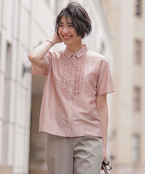 J.PRESS Ladies(J.プレス レディス)の「【洗える】フリルジャージー ブラウスライク カットソー(Tシャツ/カットソー・レディース・ピンク系/サックスブルー系/ベージュ系・SMALL)」の3枚目の写真
