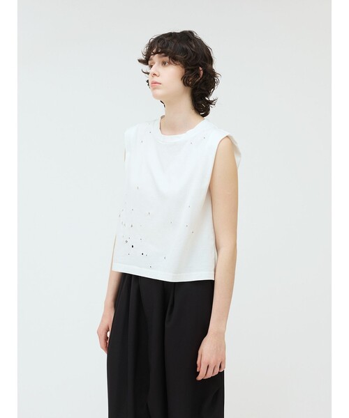mizuiroind(ミズイロインド)の「mizuiro ind パンチングノースリーブプルオーバー(Tシャツ/カットソー・レディース・ブラック/オフホワイト/チャコールグレー・FREE)」の8枚目の写真