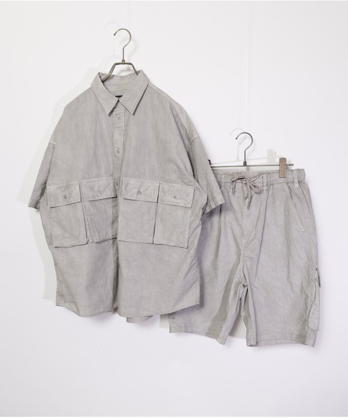 many men many mind（メニーメンメニーマインド）の「many men many mind /ピグメントブロード/マルチポケット/セットアップ/ショートパンツ/半袖シャツ（セットアップ・メンズ・チャコールグレー/ブルー/サンドベージュ・MEDIUM/LARGE）」の2枚目の写真