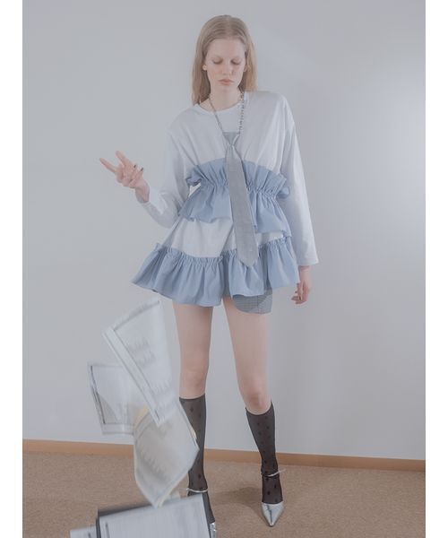 トップス sorin Asymmetry Ruffled Long T-shirt セール】Asymmetry Ruffled Long T-shirt（Tシャツ/カットソー
