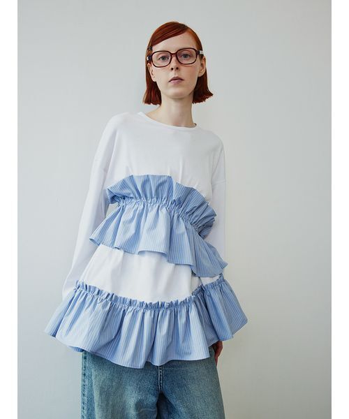 SORIN/ソリン Asymmetry Ruffled Long T-shirt セール】Asymmetry Ruffled Long T-shirt（Tシャツ/カットソー