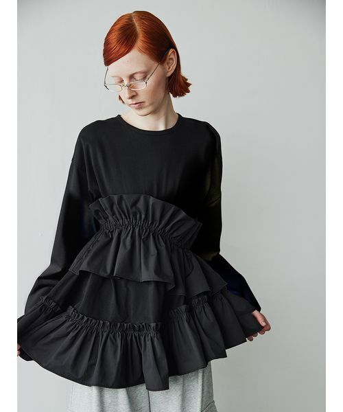 SORIN/ソリン Asymmetry Ruffled Long T-shirt セール】Asymmetry Ruffled Long T-shirt（Tシャツ/カットソー