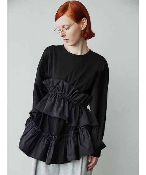 トップス sorin Asymmetry Ruffled Long T-shirt セール】Asymmetry Ruffled Long T-shirt（Tシャツ/カットソー