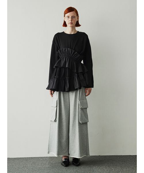 SORIN/ソリン Asymmetry Ruffled Long T-shirt セール】Asymmetry Ruffled Long T-shirt（Tシャツ/カットソー