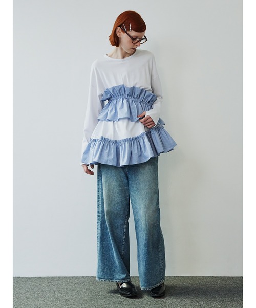 SORIN/ソリン Asymmetry Ruffled Long T-shirt セール】Asymmetry Ruffled Long T-shirt（Tシャツ/カットソー