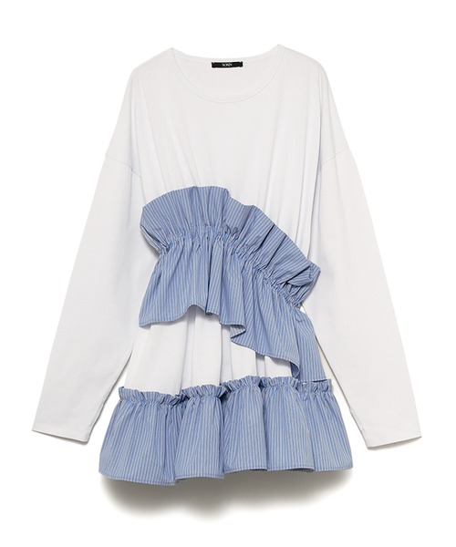 SORIN（ソリン　）の「Asymmetry Ruffled Long T-shirt（Tシャツ/カットソー・レディース・ホワイト/グレー/ブラック・38）」の5枚目の写真
