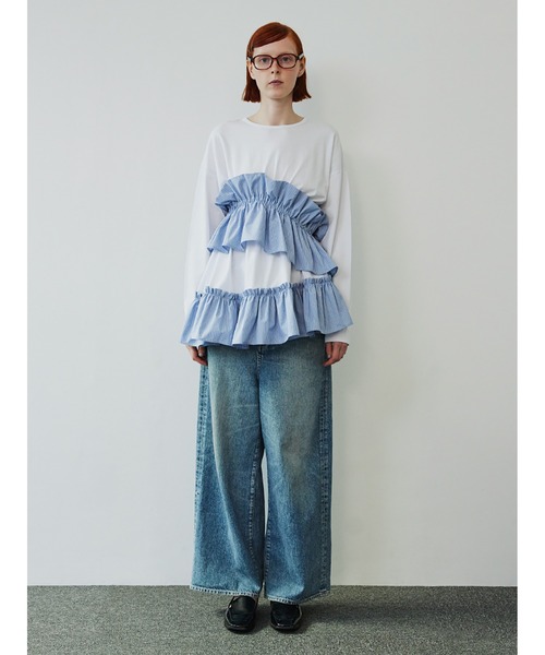 SORIN（ソリン　）の「Asymmetry Ruffled Long T-shirt（Tシャツ/カットソー・レディース・ホワイト/グレー/ブラック・38）」の7枚目の写真