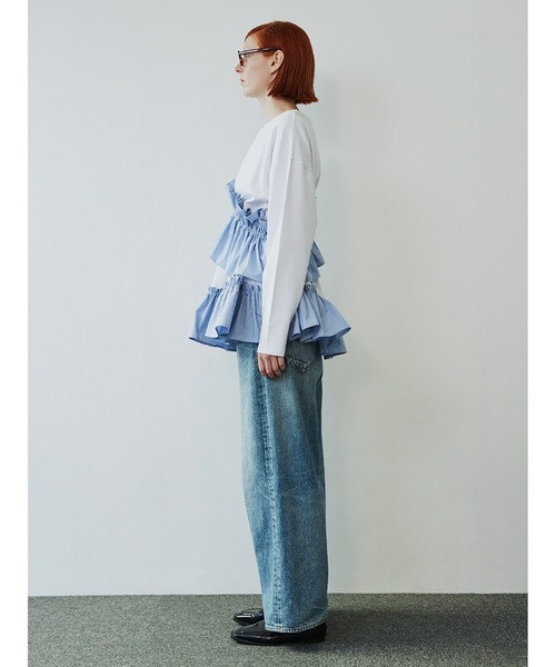SORIN（ソリン　）の「Asymmetry Ruffled Long T-shirt（Tシャツ/カットソー・レディース・ホワイト/グレー/ブラック・38）」の9枚目の写真