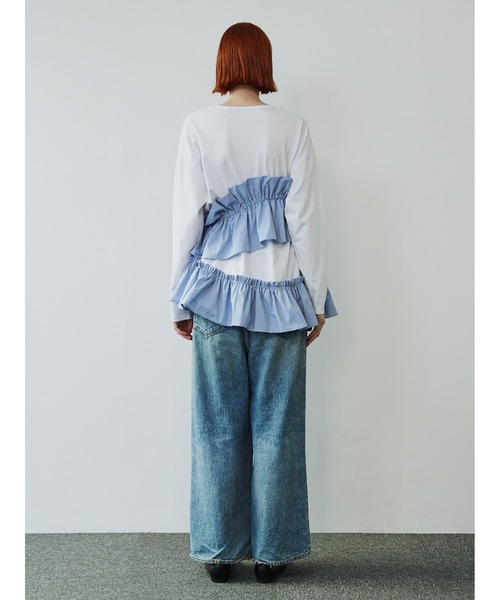 SORIN（ソリン　）の「Asymmetry Ruffled Long T-shirt（Tシャツ/カットソー・レディース・ホワイト/グレー/ブラック・38）」の10枚目の写真