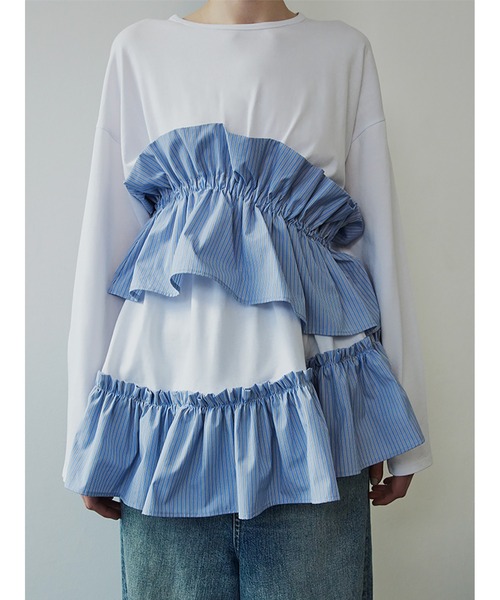 SORIN（ソリン　）の「Asymmetry Ruffled Long T-shirt（Tシャツ/カットソー・レディース・ホワイト/グレー/ブラック・38）」の11枚目の写真