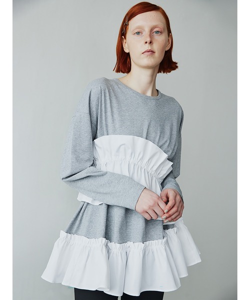 SORIN（ソリン　）の「Asymmetry Ruffled Long T-shirt（Tシャツ/カットソー・レディース・ホワイト/グレー/ブラック・38）」の22枚目の写真