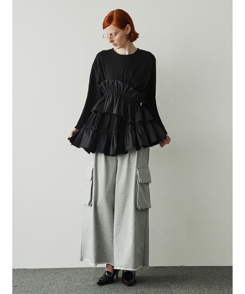 SORIN（ソリン　）の「Asymmetry Ruffled Long T-shirt（Tシャツ/カットソー・レディース・ホワイト/グレー/ブラック・38）」の13枚目の写真
