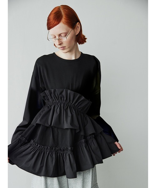 SORIN/ソリン Asymmetry Ruffled Long T-shirt セール】Asymmetry Ruffled Long T-shirt（Tシャツ/カットソー