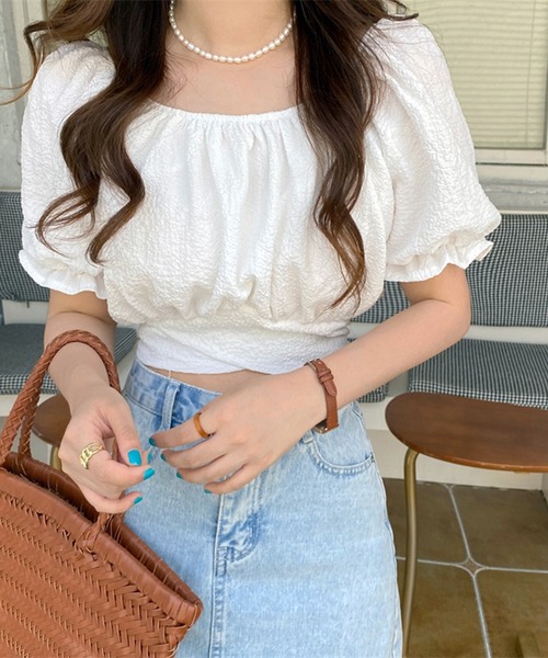 WESTSEA(ウエストシー)の「ショート丈 パフスリーブ バックリボン トップス(Tシャツ/カットソー・レディース・ホワイト/ブラック・M/L)」の3枚目の写真