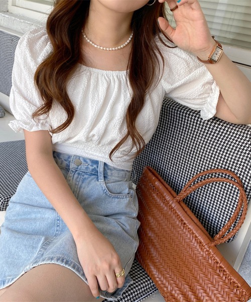 WESTSEA(ウエストシー)の「ショート丈 パフスリーブ バックリボン トップス(Tシャツ/カットソー・レディース・ホワイト/ブラック・M/L)」の5枚目の写真