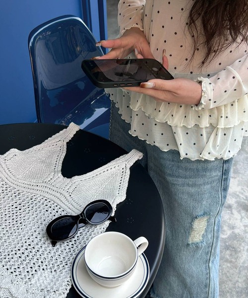 MEMECLE(メメクル)の「【 MEMECLE / メメクル 】シースルースキン ドットフリルトップス(Tシャツ/カットソー・レディース・ホワイト/ライトイエロー/ブラック・FREE)」の13枚目の写真
