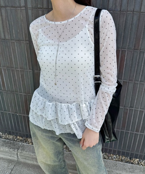 MEMECLE(メメクル)の「【 MEMECLE / メメクル 】シースルースキン ドットフリルトップス(Tシャツ/カットソー・レディース・ホワイト/ライトイエロー/ブラック・FREE)」の17枚目の写真