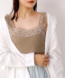 【上品なレースで高見え♪】ブラ紐が隠れるテレコレースタンク