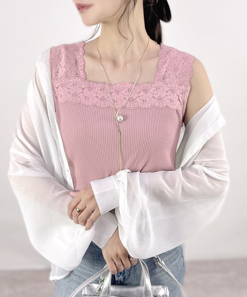 CLOTHY(クロシィ)の「【上品なレースで高見え♪】ブラ紐が隠れるテレコレースタンク(タンクトップ・レディース・ブラウン系1/アイボリー系1/ブラウン系2/アイボリー系2/ブラック系2/ブラック系1/ホワイト系2/ホワイト系1/ベージュ系2/グリーン系1/ピンク系2/ローズ系1/ベージュ系1・LARGE/MEDIUM)」の12枚目の写真