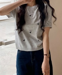ハート刺繍入り半袖ニットトップス (SS)