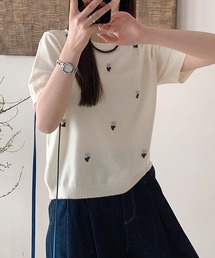 ハート刺繍入り半袖ニットトップス (SS)