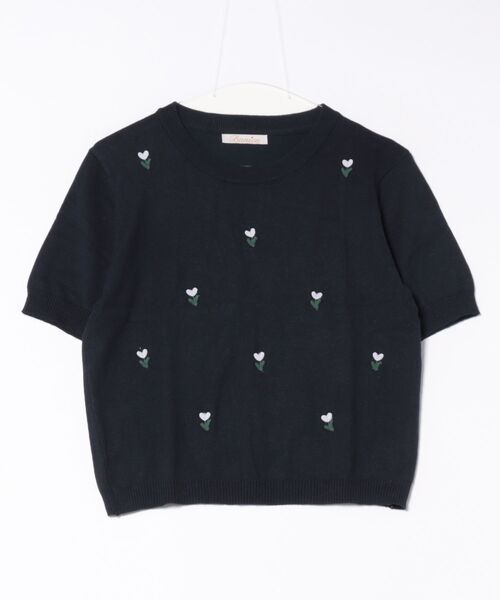 セール】ハート刺繍入り半袖ニットトップス（ニット/セーター