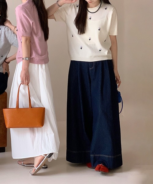 BANICO(バニコ)の「ハート刺繍入り半袖ニットトップス (SS)(ニット/セーター・レディース・ネイビー/グレー/ライトベージュ/ピンク/ブルー・FREE)」の20枚目の写真