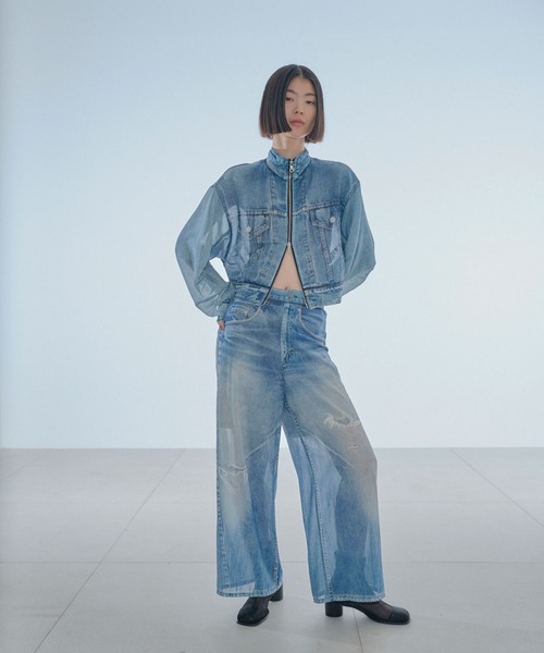 THINGS THAT MATTER（シングス ザット マター）の「DENIM PRINT SHEER PANTS / デニムプリントシアーパンツ（その他パンツ・レディース・ブルー・FREE）」の2枚目の写真