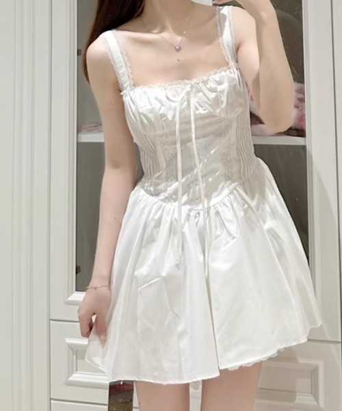 Mejoul（メジュール）の「リボンレースミニキャミワンピース（ワンピース・レディース・ホワイト・F）」の3枚目の写真