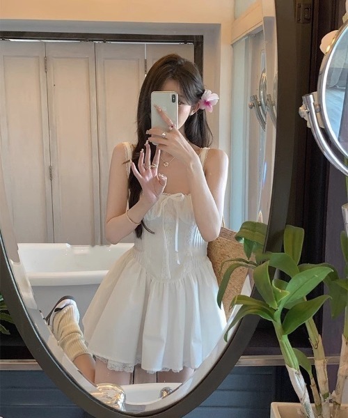 Mejoul（メジュール）の「リボンレースミニキャミワンピース（ワンピース・レディース・ホワイト・F）」の6枚目の写真