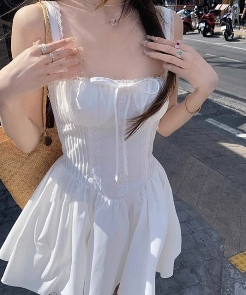 Mejoul（メジュール）の「リボンレースミニキャミワンピース（ワンピース・レディース・ホワイト・F）」の10枚目の写真