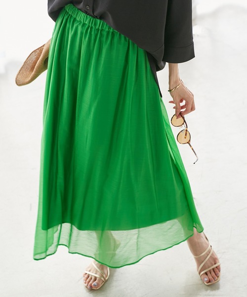 ROPE' PICNIC(ロペピクニック)の「エアリーシアーギャザーロングスカート(スカート・レディース・ダークブラウン/グリーン/ネイビー/オレンジ・38)」の3枚目の写真