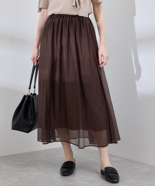 SENEE ベロアギャザー ロングスカート ブラウン SENEE（セニー）の「velor gathered long skirt（ベロアギャザー
