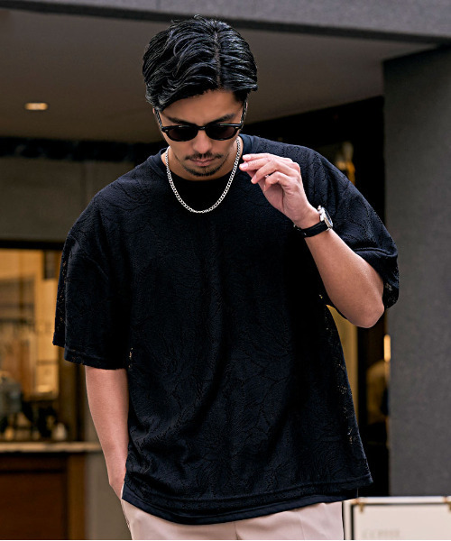 SILVER BULLET(シルバーバレット)の「『CavariA/キャバリア』ネックレス付きレース半袖TEE(Tシャツ/カットソー・メンズ・B/A・L/M)」の2枚目の写真