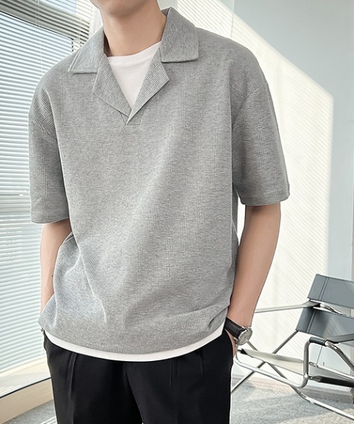 link lot(リンクロット)の「オープンカラーワッフルポロシャツ(ポロシャツ・メンズ・ホワイト/グレー/ブラック・L/M)」の3枚目の写真
